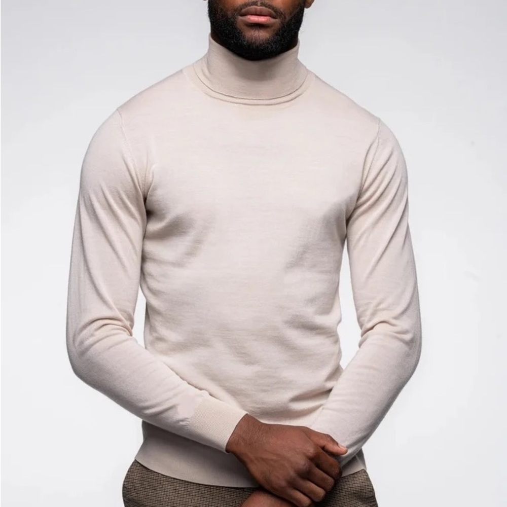 Mens Cream Turtle Neck Shirt